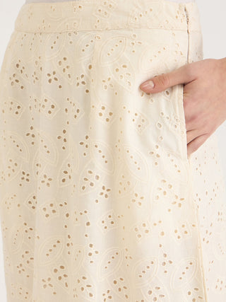 Elle Women WHITE Fit & Flare Schiffli Skirt