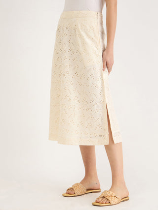Elle Women WHITE Fit & Flare Schiffli Skirt