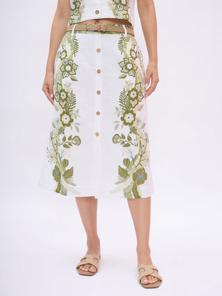 Elle Women White Relaxed Fit Printed Skirt