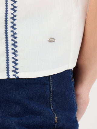 Elle Women White Embroidered Round Neck Top