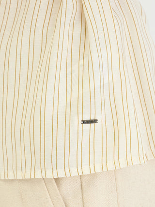 Elle Women Beige Striped Round Neck Top
