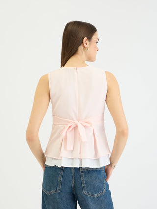 Elle Women Pink Striped Round Neck Top