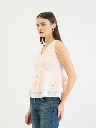 Elle Women Pink Striped Round Neck Top
