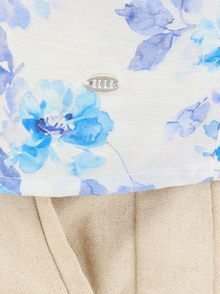 Elle Women Blue Printed Resort Collar Top