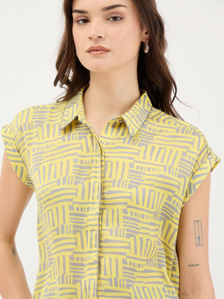 Elle Women Grey Aop Collar Top