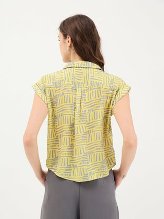 Elle Women Grey Aop Collar Top