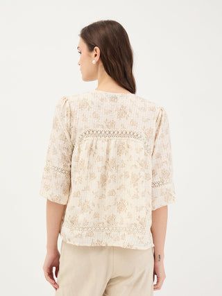 Elle Women White Printed Square Neck Top