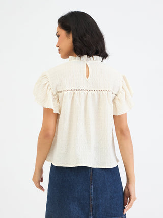 Elle Women White Textured Round Neck Top