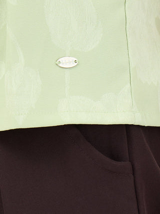 Elle Women Green Jacquard Collar Top