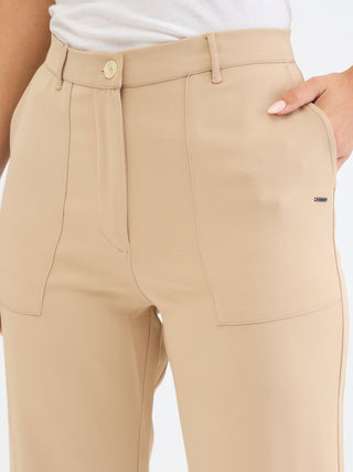 Elle Women Beige Bell Bottom Solid Trouser