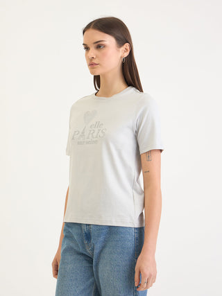 Elle Women Grey Solid Crew Neck TShirt