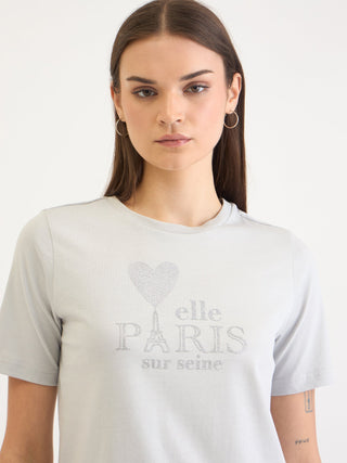 Elle Women Grey Solid Crew Neck TShirt