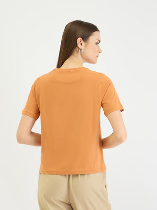 Elle Women Brown Solid Crew Neck Tshirt