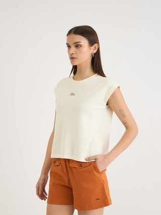Elle Women White Textured Crew Neck Tshirt