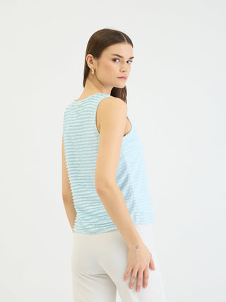 Elle Women Blue Textured Round Neck Tshirt