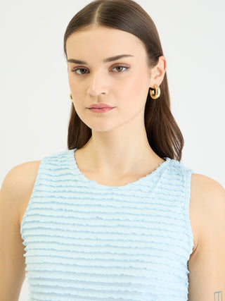 Elle Women Blue Textured Round Neck Tshirt