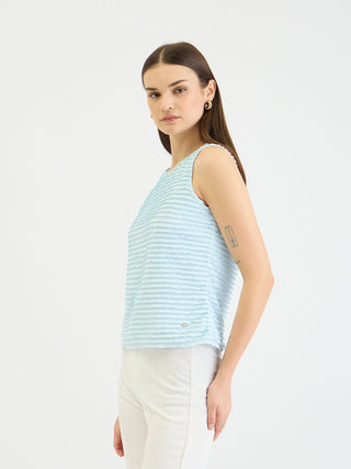 Elle Women Blue Textured Round Neck Tshirt