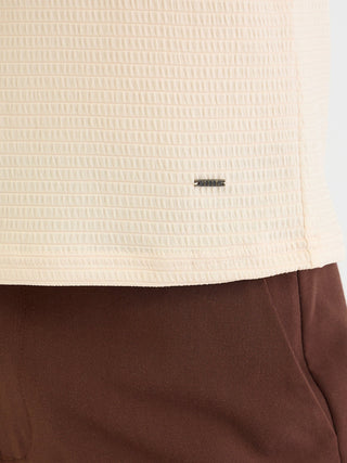Elle Women Beige Textured Crew Neck Tshirt