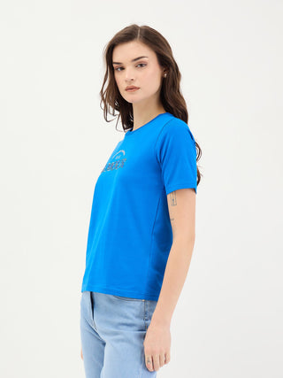 Elle Women Blue Solid Crew Neck TShirt