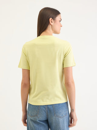 Elle Women Green Solid Crew Neck TShirt