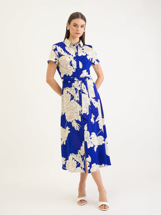 Elle Women Blue Aop Shirt Collar Dress