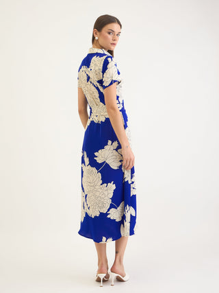 Elle Women Blue Aop Shirt Collar Dress