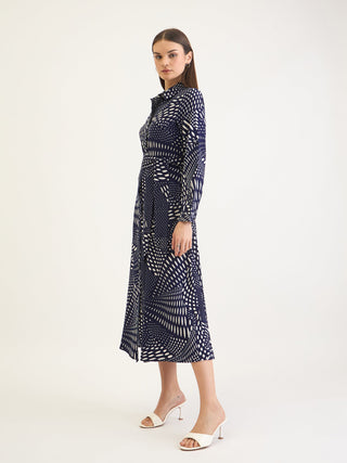 Elle Women Blue Aop Shirt Collar Dress