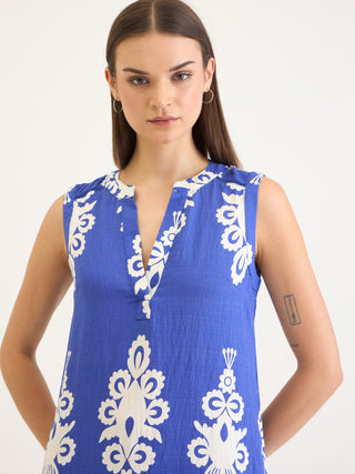 Elle Women Blue Printed V Neck Dress