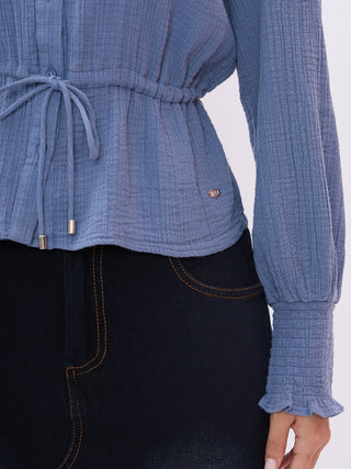 Elle Women Blue Solid Collar Shirt