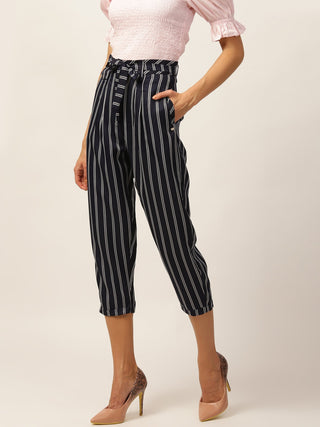 Elle Women Navy Blue Printed Slouch Fit Trouser