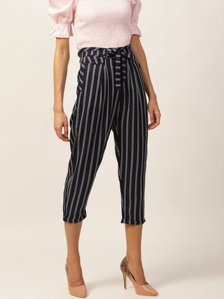 Elle Women Navy Blue Printed Slouch Fit Trouser
