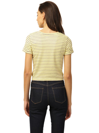 Elle Women Yellow Printed Round Neck TShirt