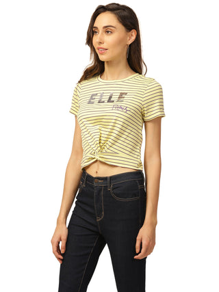 Elle Women Yellow Printed Round Neck TShirt