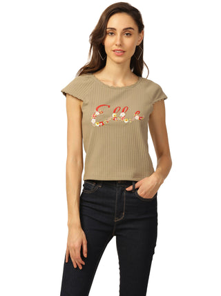 Elle Women Green Solid Round Neck TShirt
