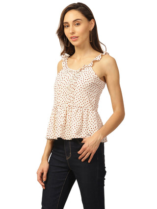 Elle Women Off White Solid Round Neck Top