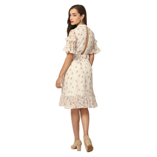Elle Women Off White Printed Round Neck Dress