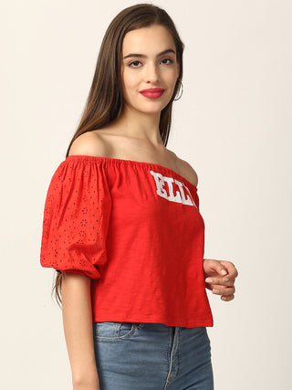 Elle Women Red Solid Round Neck TShirt