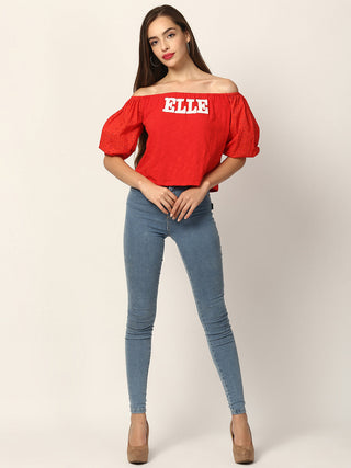 Elle Women Red Solid Round Neck TShirt