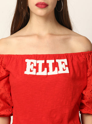 Elle Women Red Solid Round Neck TShirt