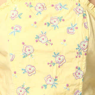 Elle Women Yellow Embroidered Round Neck Top