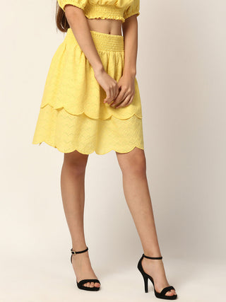 Elle Women Yellow Embroidered Regular Fit Skirt
